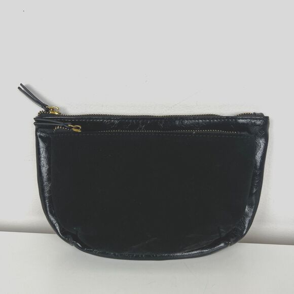 Remi Reid Black Leather Clutch Two Pouch Contrasting Leather Bag MISSING STRAP - Picture 2 of 11